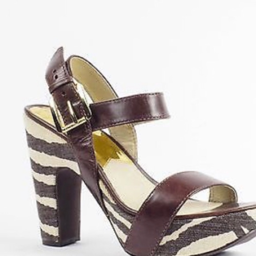 Michael Kors Ivana Mocha Zebra Print Canvas Heel